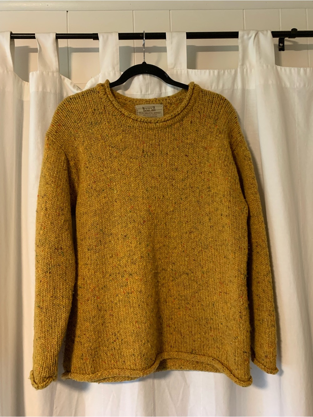 Aran Wool Mustard Crewneck Sweater - Women